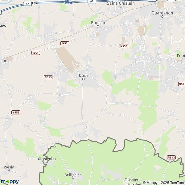 De kaart voor de stad 7340-7370 Dour
