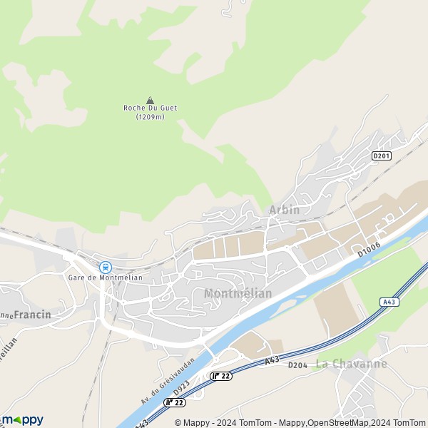 De kaart voor de stad Montmélian 73800