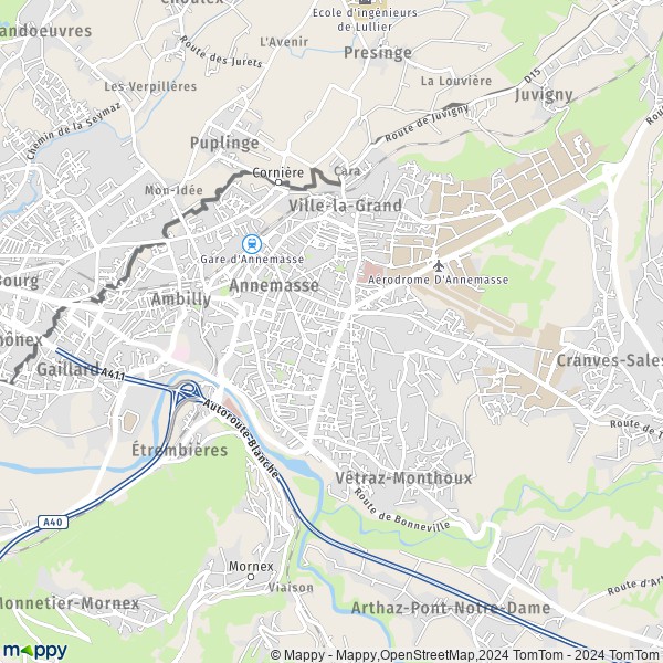 De kaart voor de stad Annemasse 74100