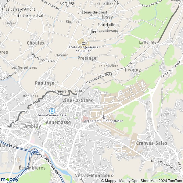 De kaart voor de stad Ville-la-Grand 74100