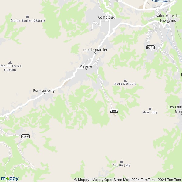 De kaart voor de stad Megève 74120