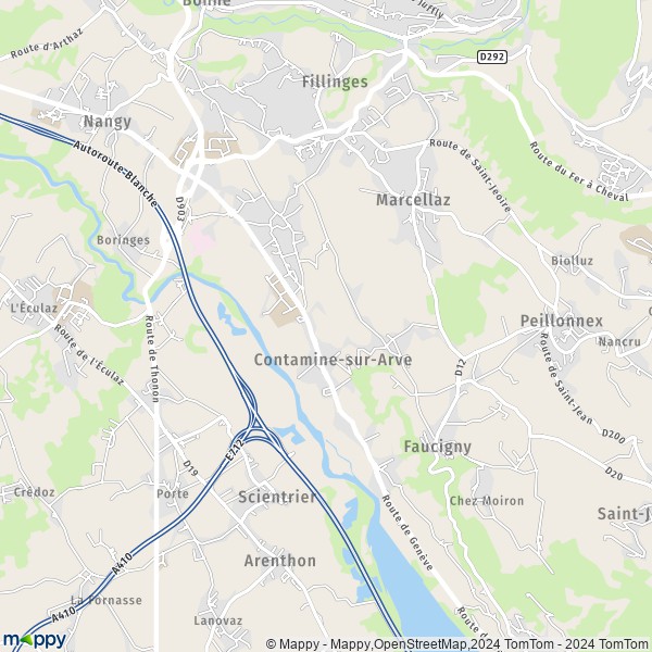 De kaart voor de stad Contamine-sur-Arve 74130