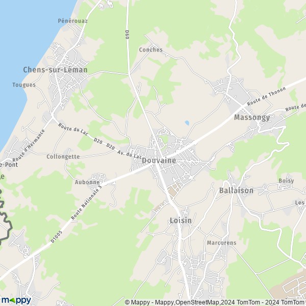 De kaart voor de stad Douvaine 74140