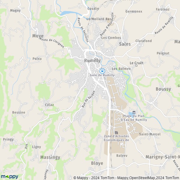 De kaart voor de stad Rumilly 74150