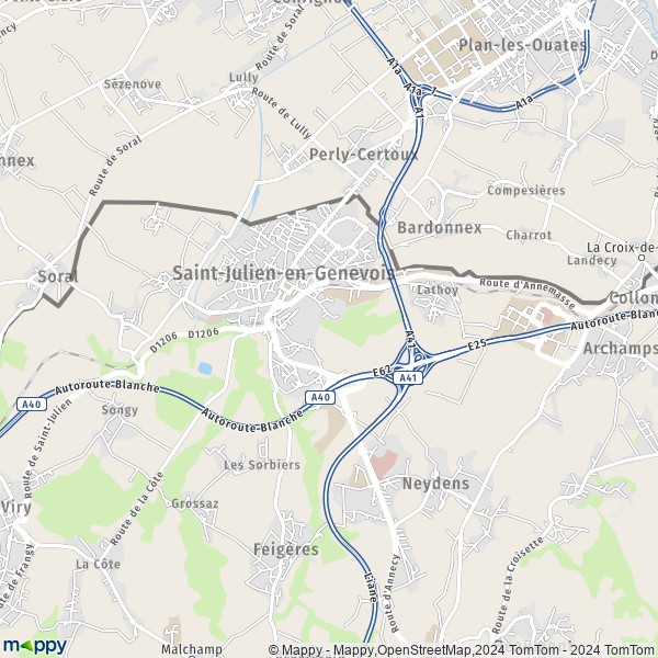 De kaart voor de stad Saint-Julien-en-Genevois 74160