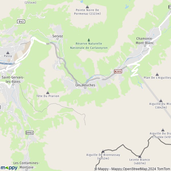 De kaart voor de stad Les Houches 74310