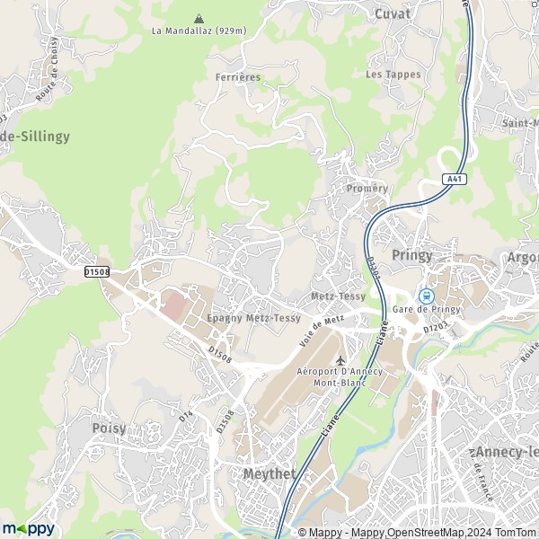 De kaart voor de stad Epagny Metz-Tessy 74330-74370