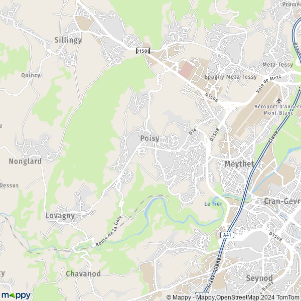 De kaart voor de stad Poisy 74330