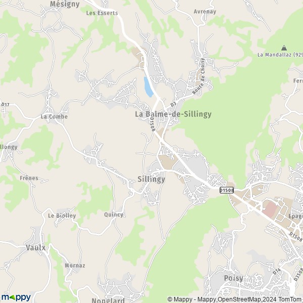 De kaart voor de stad Sillingy 74330