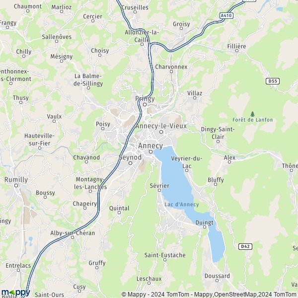 De kaart voor de stad Pringy, 74370 Annecy