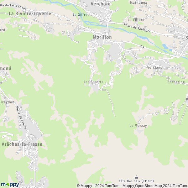 De kaart voor de stad Morillon 74440