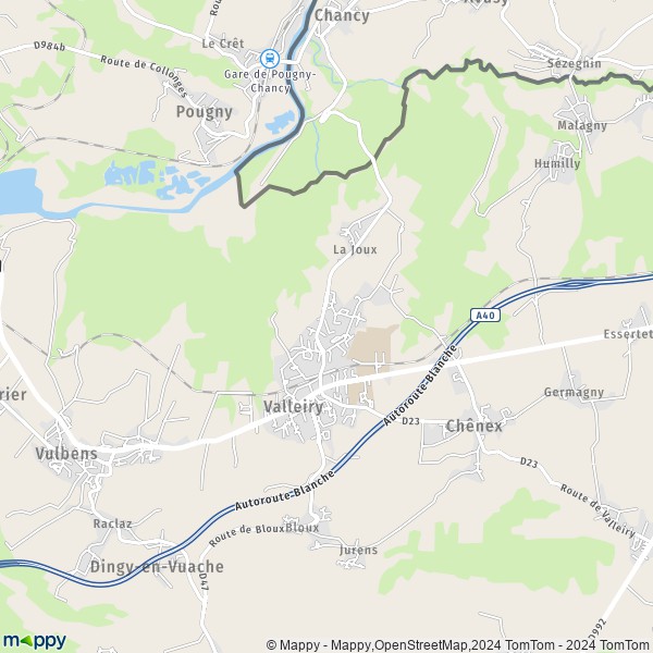 De kaart voor de stad Valleiry 74520