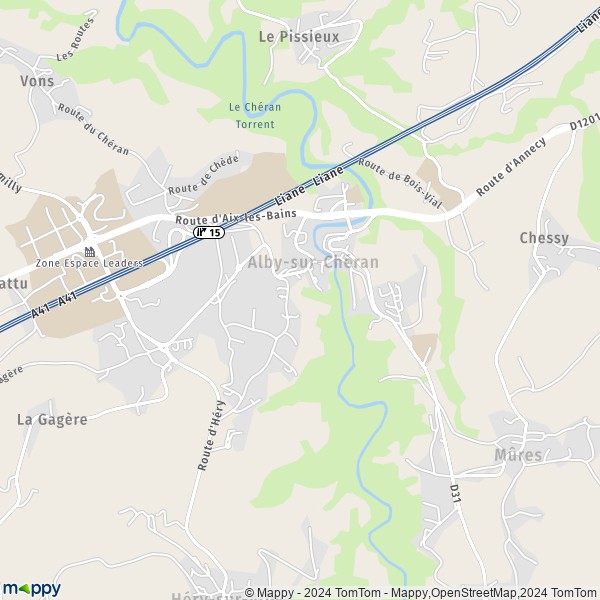 De kaart voor de stad Alby-sur-Chéran 74540