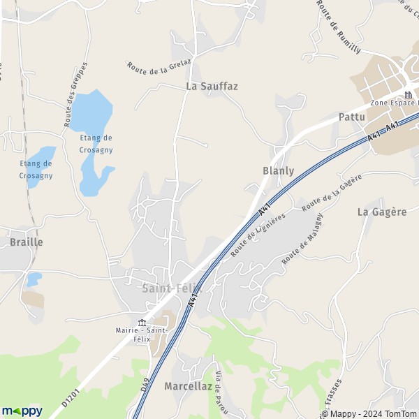 De kaart voor de stad Saint-Félix 74540