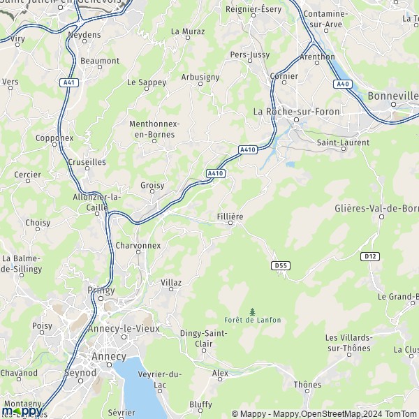 De kaart voor de stad Thorens-Glières, 74570 Fillière