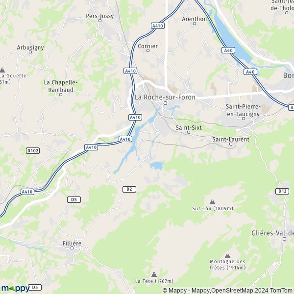 De kaart voor de stad La Roche-sur-Foron 74800