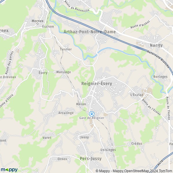 De kaart voor de stad Reignier-Ésery 74930