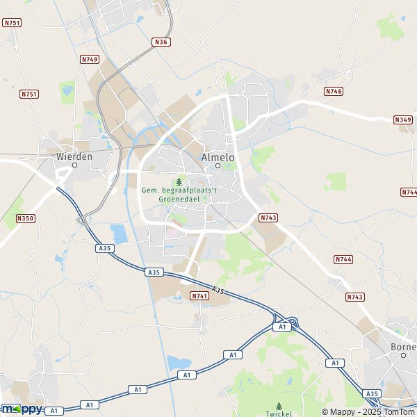 De kaart voor de stad Almelo 7495-7671