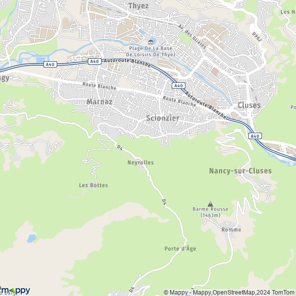 De kaart voor de stad Scionzier 74950