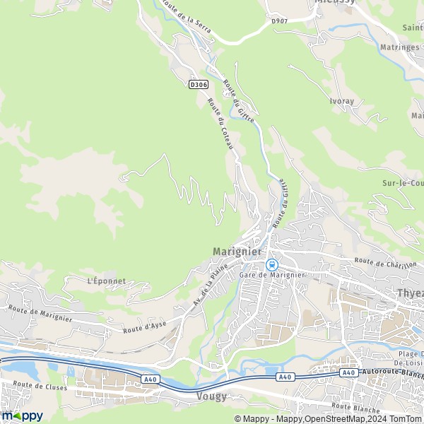 De kaart voor de stad Marignier 74970