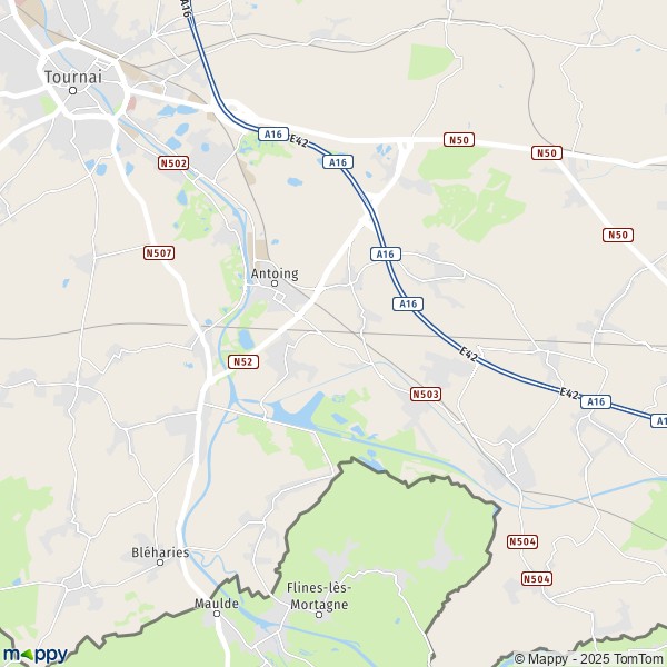 De kaart voor de stad 7500-7643 Antoing