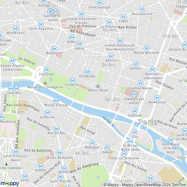 De kaart voor de stad 1er Arrondissement, Parijs