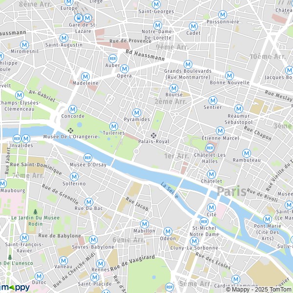 De kaart voor de stad 1er Arrondissement, Parijs