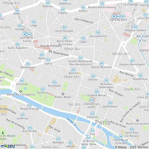 De kaart voor de stad 2e Arrondissement, Parijs