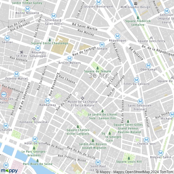 De kaart voor de stad 3e Arrondissement, Parijs
