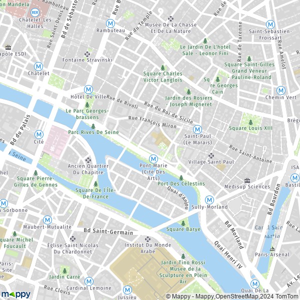 De kaart voor de stad 4e Arrondissement, Parijs