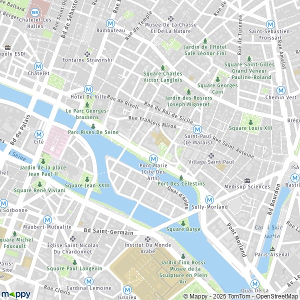 De kaart voor de stad 4e Arrondissement, Parijs