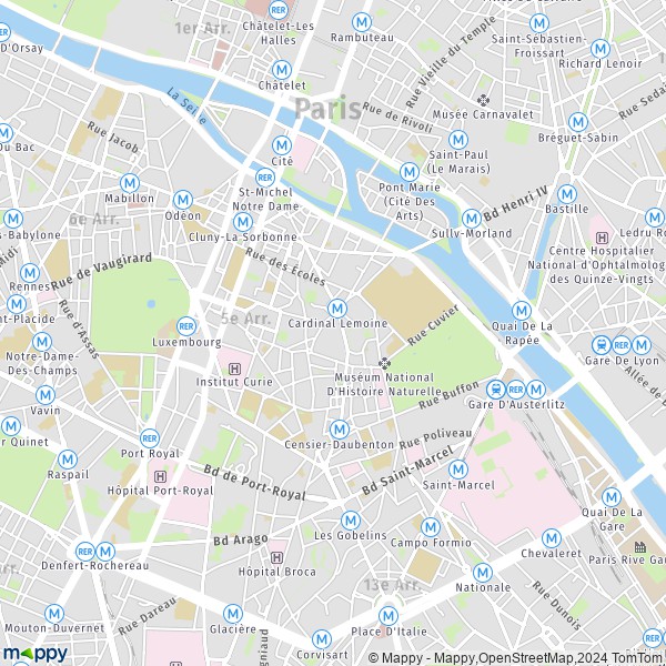 De kaart voor de stad 5e Arrondissement, Parijs