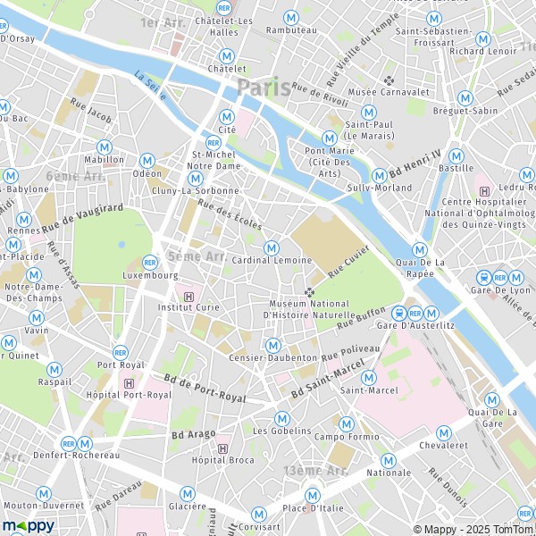 De kaart voor de stad 5e Arrondissement, Parijs