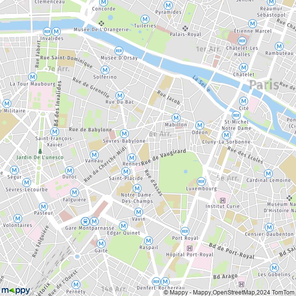 De kaart voor de stad 6e Arrondissement, Parijs