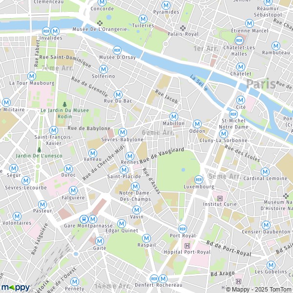 De kaart voor de stad 6e Arrondissement, Parijs