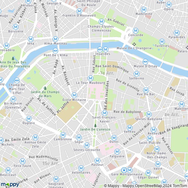 De kaart voor de stad 7e Arrondissement, Parijs
