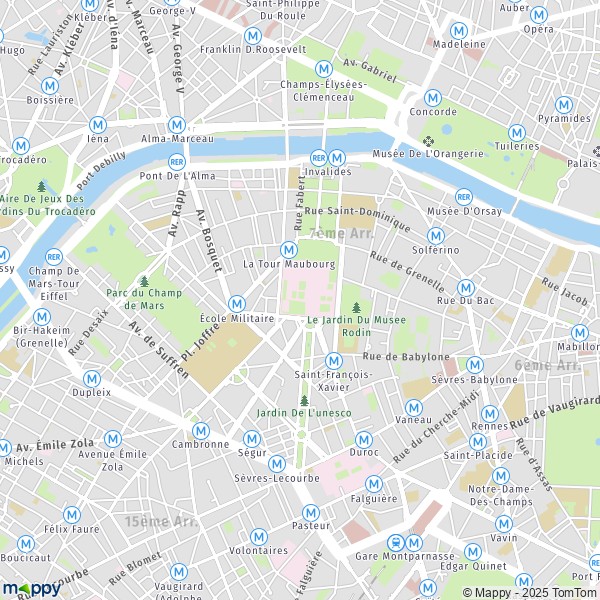 De kaart voor de stad 7e Arrondissement, Parijs