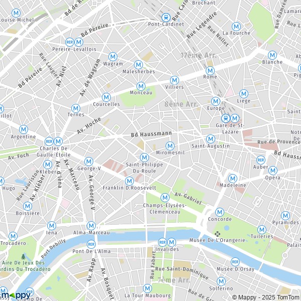 De kaart voor de stad 8e Arrondissement, Parijs