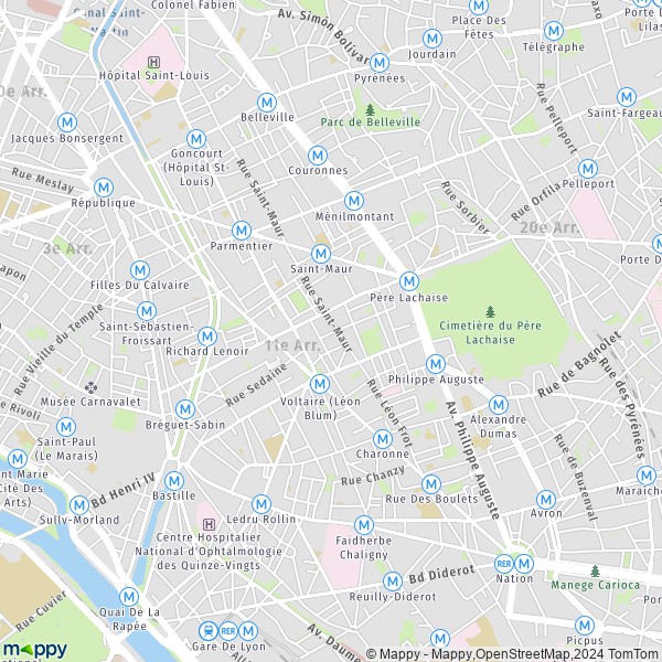 De kaart voor de stad 11e Arrondissement, Parijs