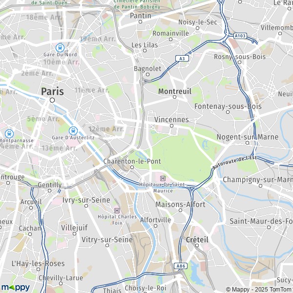 De kaart voor de stad 12e Arrondissement, Parijs