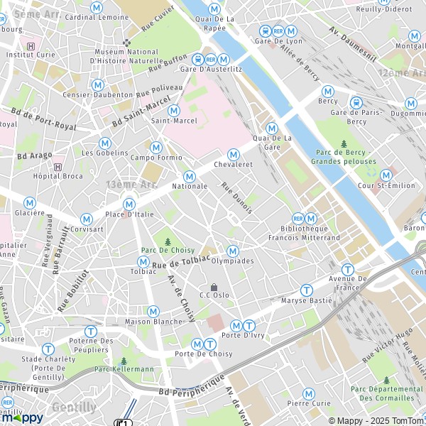 De kaart voor de stad 13e Arrondissement, Parijs