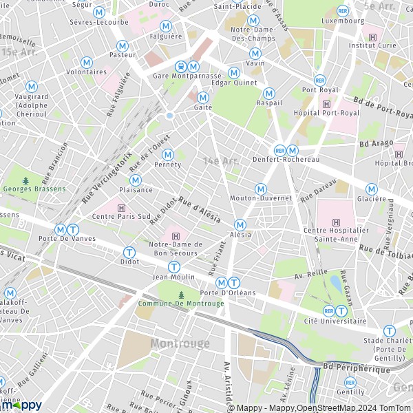 De kaart voor de stad 14e Arrondissement, Parijs