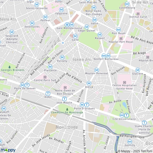 De kaart voor de stad 14e Arrondissement, Parijs