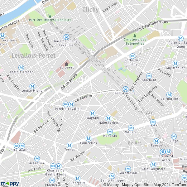 De kaart voor de stad 17e Arrondissement, Parijs