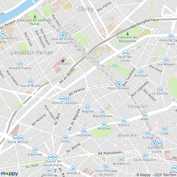 De kaart voor de stad 17e Arrondissement, Parijs