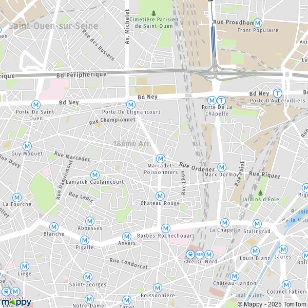 De kaart voor de stad 18e Arrondissement, Parijs