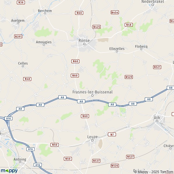 De kaart voor de stad 7534-7912 Frasnes-lez-Anvaing