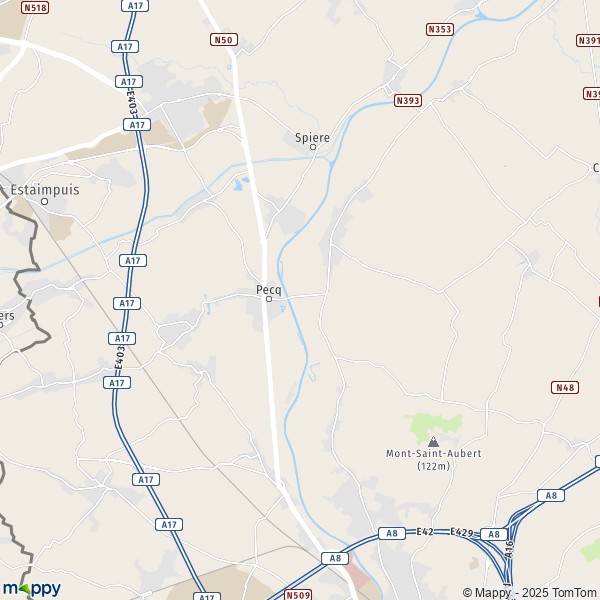 De kaart voor de stad 7540-8587 Pecq