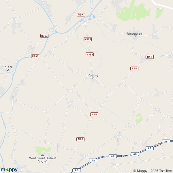 De kaart voor de stad 7542-8587 Celles