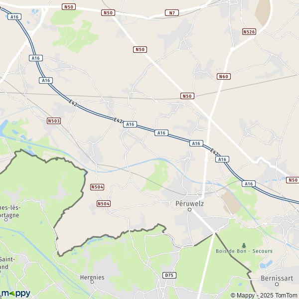 De kaart voor de stad 7600-7608 Péruwelz